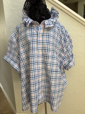 U.S. Polo Assn. Blue and Pink Plaid Short-Sleeve Button-Down Shirt XL